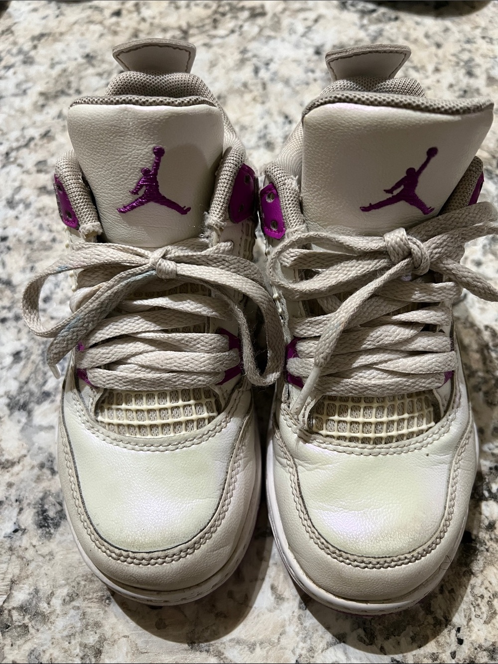 Nike Kids White Sneakers with Purple Jumpman Accents